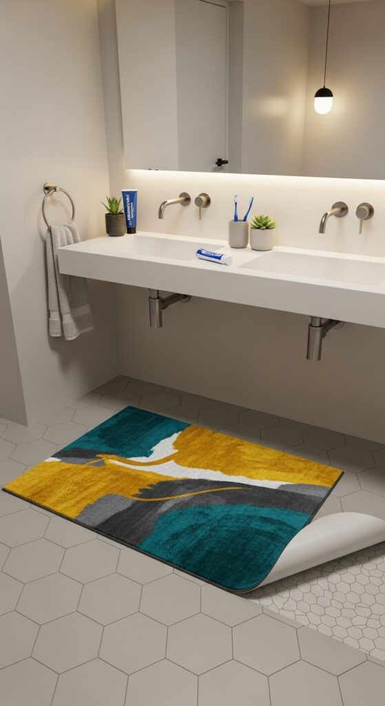 Add a Statement Rug or Plush Bath Mat