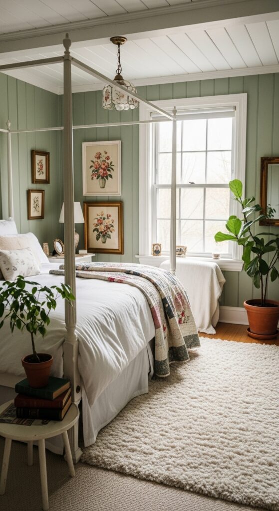 Contemporary Sage Green Boho Style Bedroom Furnishings