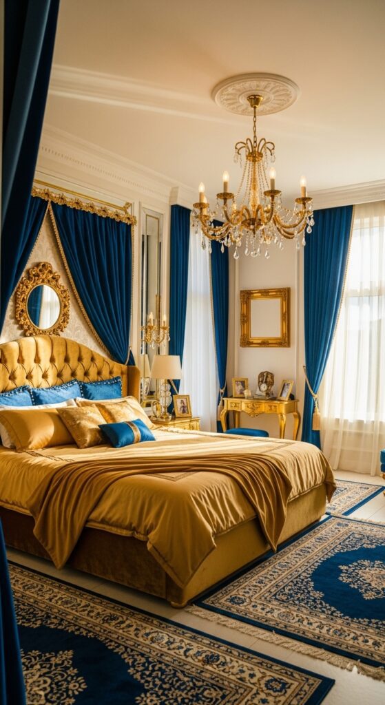 Glamorous Gold and Blue Bedroom