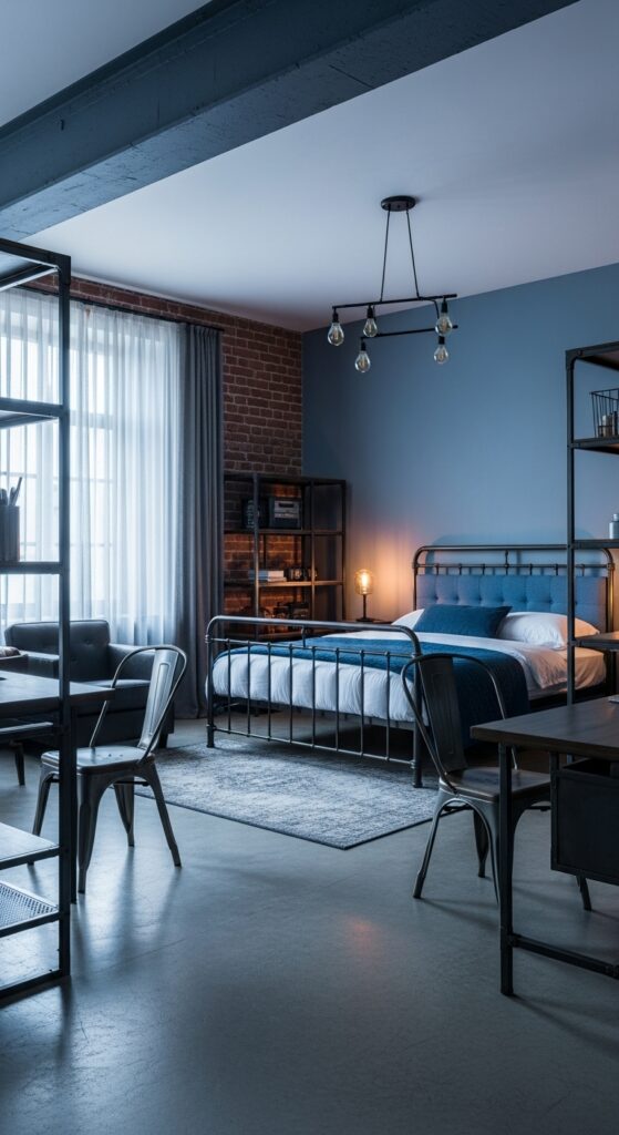 Industrial Blue Bedroom Decor