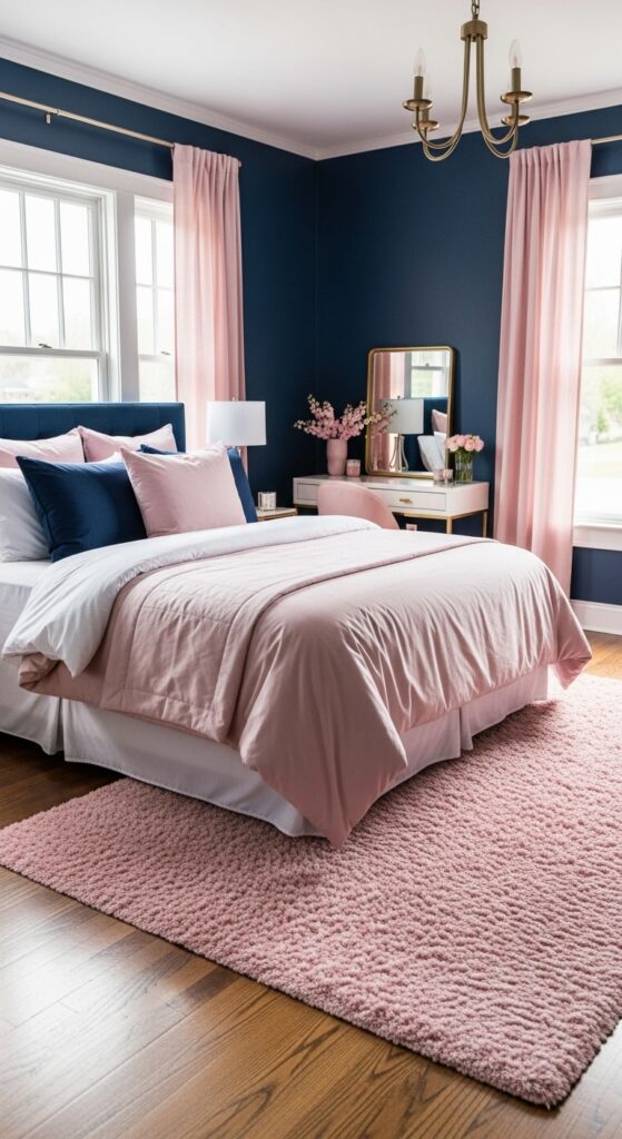 Navy and Blush Pink Bedroom