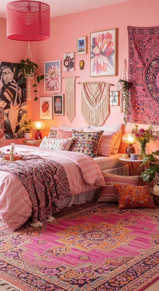 Grey Ombre Wall and Soft Pink Bedroom
