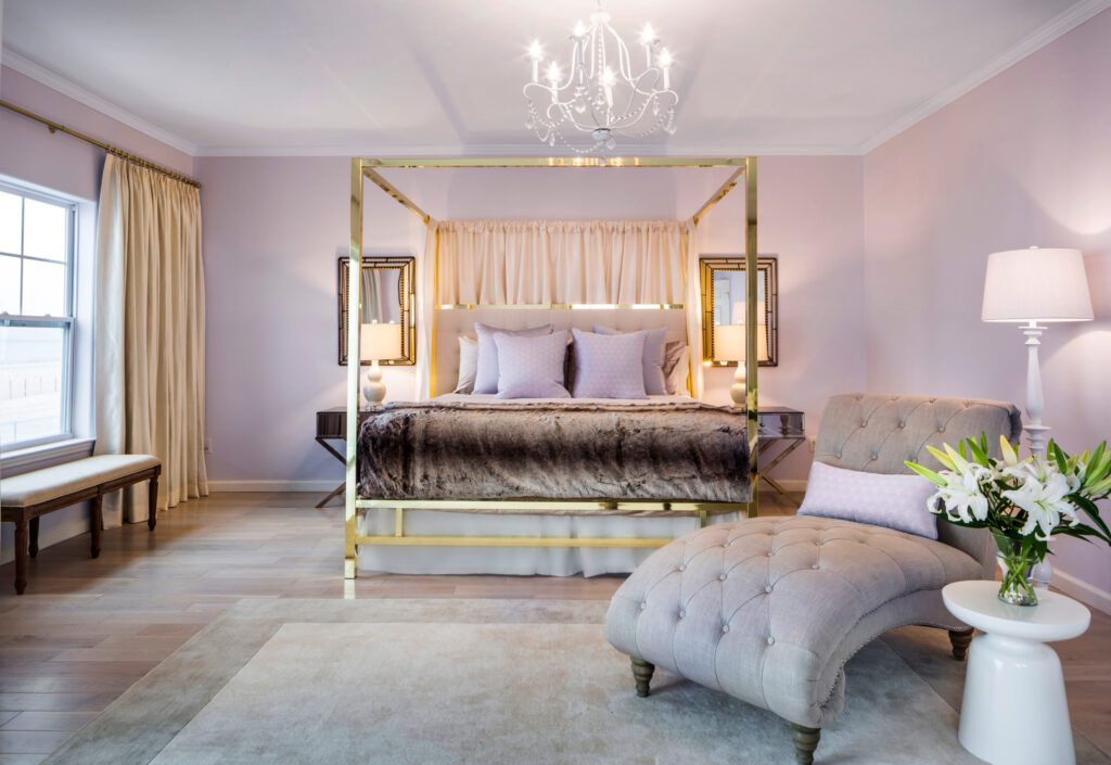 Purple Bedroom with Gold Color Scheme
