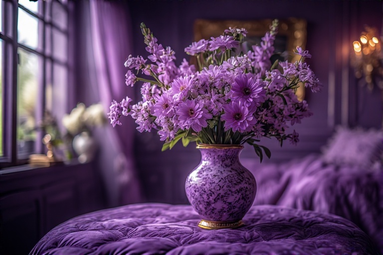 Vase Flowers in Purple Bedroom