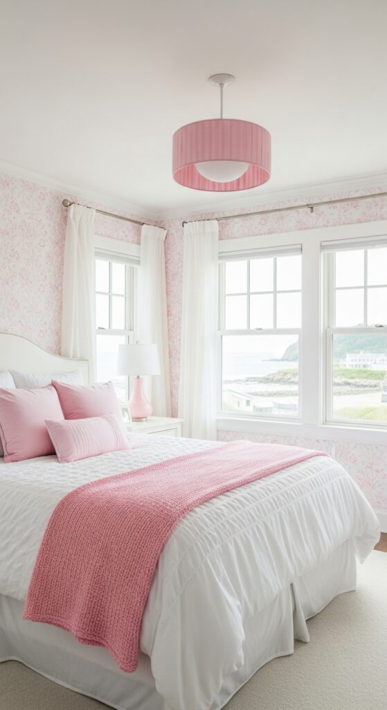 White Coastal and Pink Bedroom