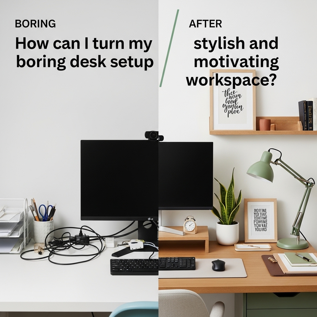 How can I turn my boring desk setup into a stylish and motivating workspace