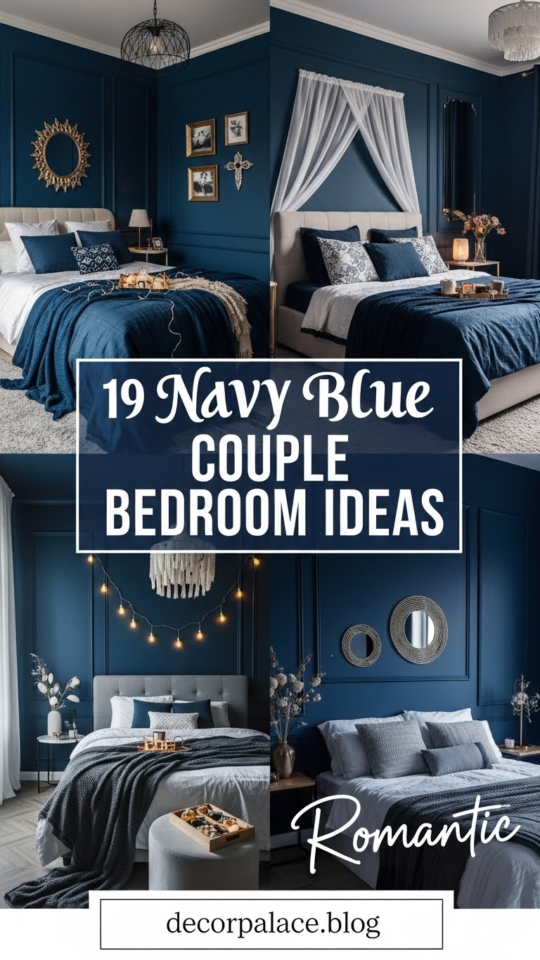 19 Navy Blue Romantic Couple Bedroom Ideas That Are Moody Magical and Modern 1