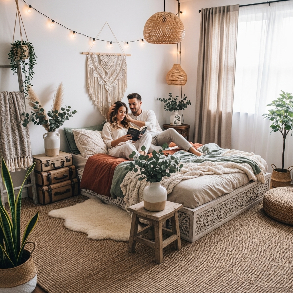 25 Earthy Boho Couple Bedroom Inspiration Ideas for a Relaxed Romantic Retreat