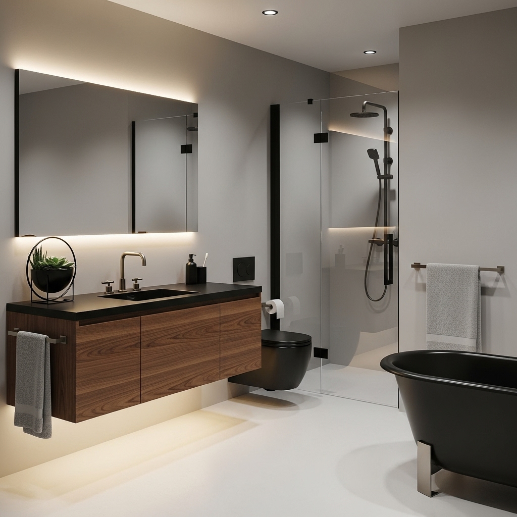 Matte Black Brushed Metal Fixtures bathroom ideas