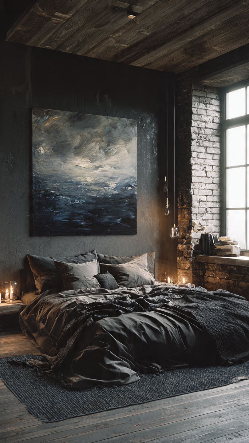 abstract art dark romantic bedroom for married