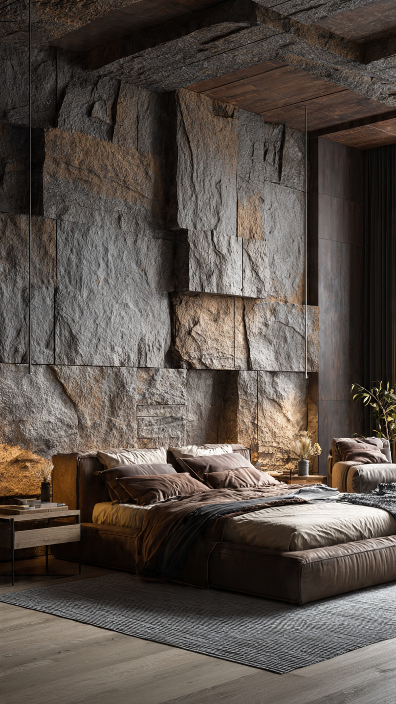 21 Dreamy Neutral Palette Couple Bedroom Designs Ideas That Feel Retreat 12 bedroom with statement stone textures