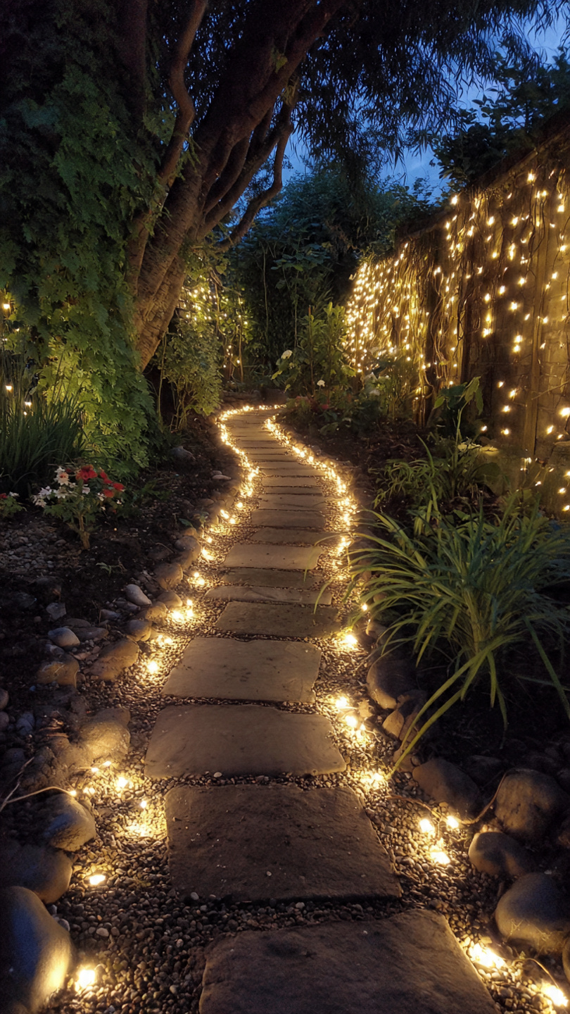 lighting walkways with fairy lights for garden